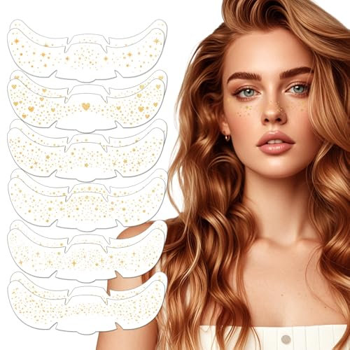 TYBYBB Glitter Freckles Tattoo 12 pezzi Glitter Lentiggini Tatuaggi Lentiggini Patch Freckle Patch Impermeabile Stelle Dorate e Puntini Tatuaggi Temporanei, Henné Freckles Tattoo Foil Festival