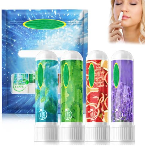 DEZP 4 Stück Inhalierstift, Schnelle Hilfe Von Einer Verstopften Nase, Verbessert Die Atmung Und Steigert Den Fokus, Wick Inhalierstift, Bietet Frische Kühlung Sensation(4Form)