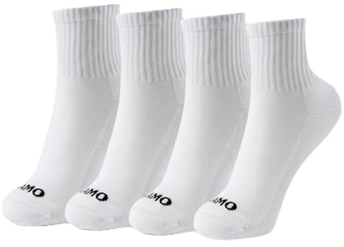 Kamo Fitness The Daily 4-Pack – Ankle Socks for Women, Athletic Half Crew Socks, Cotton Mid-Calf Fit with Cushioned Sole and Seamless Toe Size 5-9 (White, One Size)