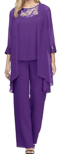 Cardigan Pants Sets Women 3 Piece Wedding Evening Outfits for Women Dressy Chiffon Pant Suits Elegant Outfit