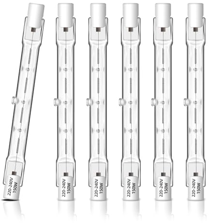 Caldarax 6 Pezzi R7s Lampadina Alogena 118mm 150W, Dimmerabile Lampadine Alogene R7S 230V, 2250LM, Bianco Caldo 2700K, J118 Lampadine Alogene Lineare per Lampade da Pavimento, Luci del Paesaggio