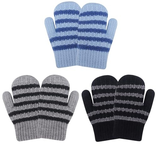 QKURT 3 par småbarnsvantar, varma vinterhandskar med fulla fingrar för barn, unisex fleecefodrade termiska vantar – unisex magiska handskar för 1–5 år