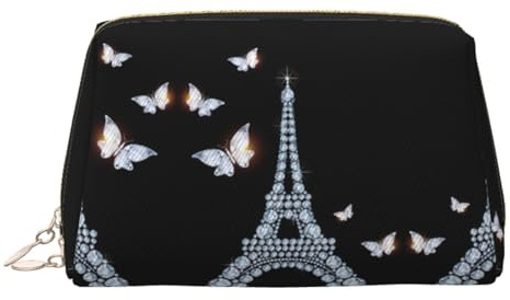 Trousse per cosmetici in pelle con stampa Torre Eiffel, borsa per trucchi in pelle per borsa con chiusura a zip elegante borsa da toilette, Oro, taglia unica