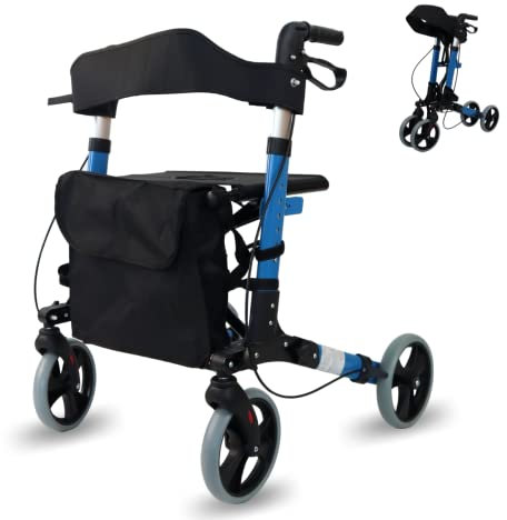 Mobiclinic®, Rollator, Gehhilfe, Handbremsen, Abnehmbare tasche, Sitzfläche und rückenlehne, Stockhalter, Höhenverstellbar, Faltbar leicht, 4 räder, Blau, Trajano