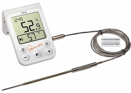 TFA Dostmann 14.1510.02 Chef de cuisine numérique Barbecue Thermomètre à viande avec rétroéclairage (blanc avec batteries)