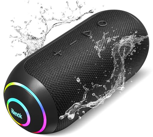 RIENOK Altavoz Bluetooth Potente 35W Tweeter y Woofer Bluetooth 5.3 Impermeable IPX7 Portátil Inalámbrica Emparejamiento Estéreo Apoya Tarjeta TF, AUX