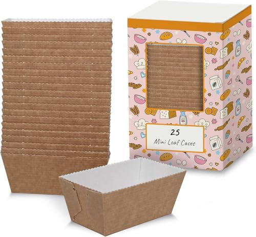 volila Mini Kastenform Kuchen – 8cm x 4cm x 4cm (25er-Pack) Einweg Kastenform Brot – Papier Brotbackform Kasten für Kuchen, Brot und Muffins – Backform Rechteckig zum Backen zu Hause