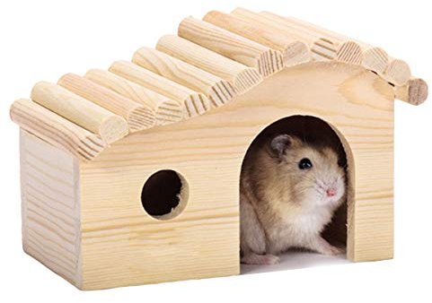 FAMKIT Cabane en bois avec fenêtres – Maison en bois amovible et grande taille – Maison en bois fabriquée à la main pour petit animal de compagnie, cachette pour chinchilla, rat, souris, gerbille