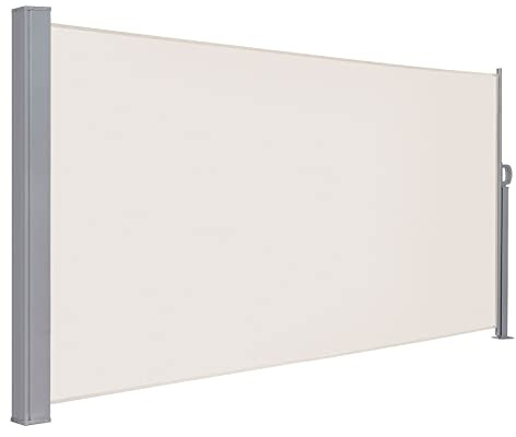LARMNEE Seitenmarkise mit Stahl-Kasten, ausziehbar, 160 x 350 cm, Rostbeständig, Windschutz, Sonnenschutz, Seitenrollo, Blickdicht, für Balkon, Terrasse, Garten, Beige EBE1635TBP02