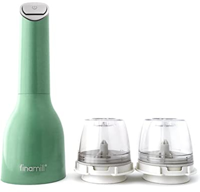 FinaMill Award Winning Battery Operated Pepper Mill & Spice Grinder in One, Adjustable Coarseness, Ceramic Grinding Elements, One Touch Operation with LED Light, Includes 2 Quick-Change PROPlus Pods