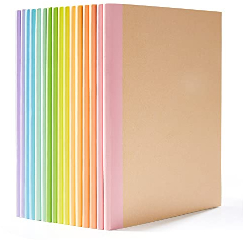16 Pack Kraft Notebooks A5, Feela 60 Pages Lined Notepad Journal Bulk, Soft Brown Cover Multipack Notebooks for Students Travelers Writing Plans, Memos Office School Supplies, 14X21cm, 8 Pastel Colour