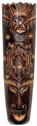 Wogeka - Máscara de pared de gecko 50 cm - de madera tallada como idea de regalo para la decoración - Tallado a mano de la máscara de Bali 46