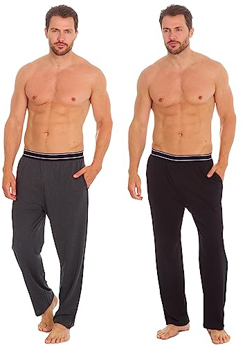 INSIGNIA 2 Pack Mens Plain Jersey Pyjama Lounge Bottoms Pants