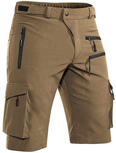 Hiauspor Shorts Herren, Sommer Leichte Schnelltrocknend mit 5 Taschen Cargo Bermuda Wanderhose Sport Chino Trekking Outdoor MTB Hose Männer Kurz Atmungsaktiv Stretch (Khaki, 2XL)