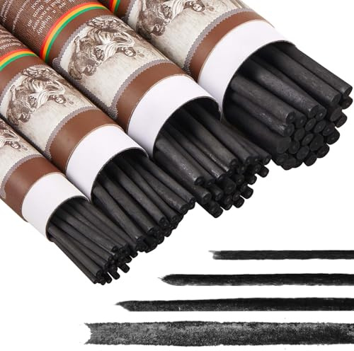 Gueevin 100 Pcs Willow Charcoal Sticks, Willow Charcoal, Artists, Beginners, Students, Perfect for Sketching, Drawing, Shading, and Fine Art Christmas Gifts for Art (2-4mm,4-5mm,5-7mm,7-9mm)