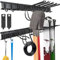 AKOZLIN Werkzeugaufbewahrungsregal Wandmontage Garage Garten Werkzeug Organizer 32-48-64 Zoll Gartengerätehalter mit Schienen, verstellbaren Haken für Gartengeräte (48 Zoll 3 Schienen 9 Haken)