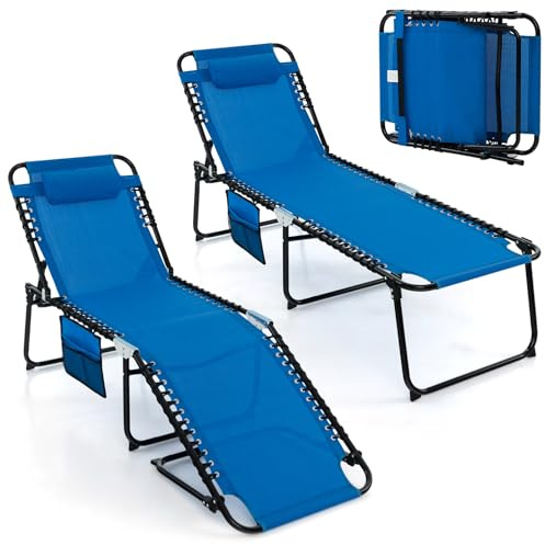 GIANTEX Sonnenliege klappbar Gartenliege, Campingliege Strandliege Verstellbarer Rückenlehne & Kopfstütze, Liegestuhl Liegesessel mit Seitentasche, Liege Reiseliege Relaxliege bis 150 kg belastbar