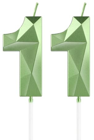 mciskin Green 11th Birthday Candles, 3D Number 11 Candles for Cake, Girls Boys 11th Birthday Decorations,Sage Green Candle Cake Topper Decorations for Birthday Party Weddings Anniversary Supplies