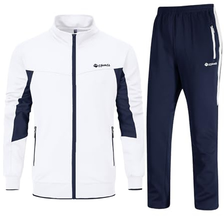 Rdruko Tuta da jogging da uomo Set Tuta da allenamento Tuta sportiva Maniche lunghe Tuta casual Uomo Tuta per calcio Palestra, bianco e blu scuro., 3XL