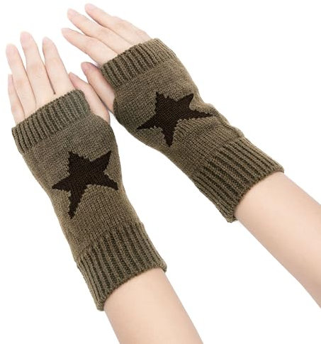 YAMEIZE Y2K Fingerless Star Printed Knitted - Gloves for Women Men Autumn Winter Warm Gloves Clothes Knitted Outdoor Driving