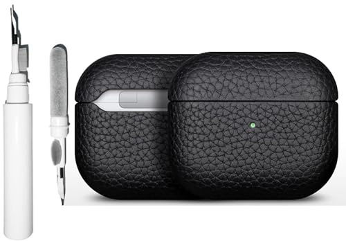 Genuine Leather Case Compatible with AirPods 4 / with Active Noise Cancellation, Authentic Pebble Leather, Retro Luxurious Shockproof Wireless Charging Cover with Cleaning Kit