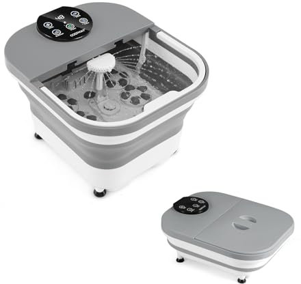 RELAX4LIFE Fußbadewanne Faltbar, Fußsprudelbad mit Massage, Dusch- und Heizfunktion, Temperatureinstellung 35-48°C, Timer, Fußmassagegerät Elektrisch, mit 30 Shiatsu-Rollen, bis Schuhgröße 47