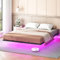 HOOBRO Bett 180 x 200 cm, Gästebett mit LED Beleuchtung und Ladestation, Bettgestell, Metallbett, Doppelbett, Bettrahmen, Einfache Montage, für Schlafzimmer, Gästezimme, Schwarz EBK024CDBF01