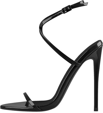 Meinabsatz Damen Elegante Sandalen Pennyabsatz High Heels Sandaletten Riemchensandalen Runde Offene Zehen Slingback Schnalle Metallic Lack Schwarz 41 EU