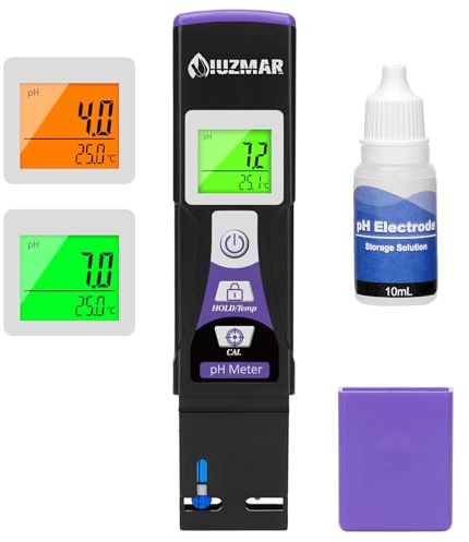 UIUZMAR Water pH Meter Digital pH Tester with pH Test Strips Color Display for Aquarium, Hydroponics, Home Brew, Measure pH Value of Swimming Pool, Drinking Water, Pond, Spa, Hot Tub, Kombucha