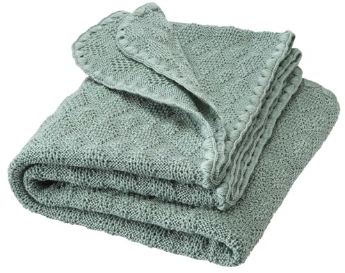 Couverture pour bébé et enfant - 100 % mérinos bio - Douce et chaude - 80 x 100 cm - Durable et équitable - Motif Ajour intemporel - Idéale pour les nouveau-nés - Fabriquée en Allemagne - Jade