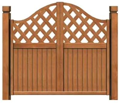 Portail de jardin en bois à double ouverture couleur teck facile à installer pour entrée extérieure, clôture de jardin marron, parfaite pour la protection de la cour et de la terrasse