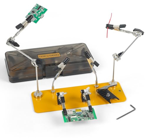 NOEVSBIG Estación de Soldadura Helping Hands con 6 Brazos Flexibles Magnéticos, Base Metálica Estable, Portasoldador Ajustable, Pinzas 360°, Ideal para Electrónica, PCB, Manualidades y DIY