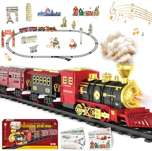 Tren Juguete,Tren de Navidad,Control Remoto Juegos De Trenes De Vapor con Humo,Conjunto Navideño de Vías,Juego de Trenes Navideños,DIY Ferroviarias Juegos
