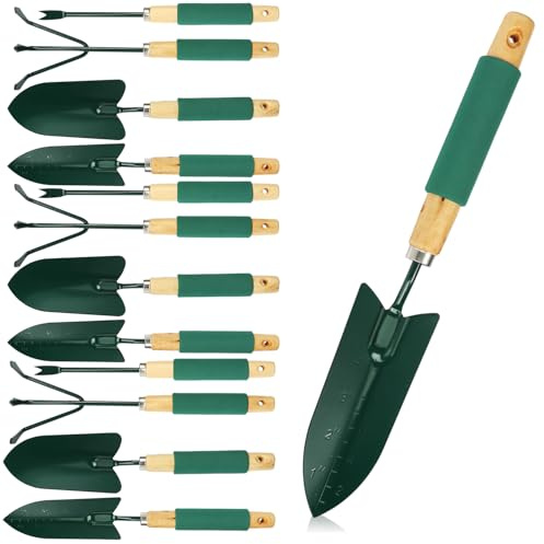 com-four® Juego de 12 Herramientas de jardinería con 3 paletas de trasplante, 3 Palas de Mano, 3 rastrillos para Flores y 3 quitamalezas, Set para Cultivo (12-Teiliges Gartenset)