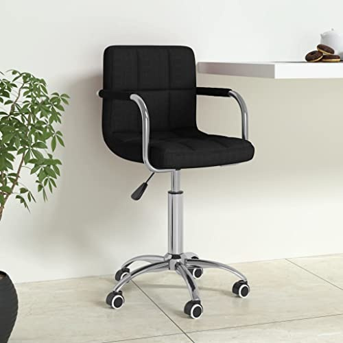 Chaise de bureau pivotante en tissu noir avec vérin à gaz, ergonomique, pour bureau, domicile, étude, avec roulettes et fonction de rotation à 360 °, chaise de bureau confortable en métal et polyester