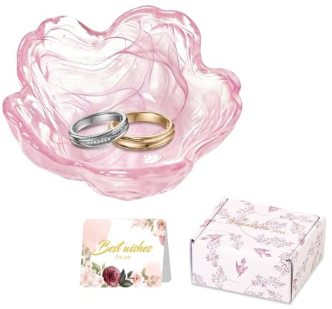 Flower Jewelry Dish Ring Holder Jewelry Tray Cute Vanity Organiser Room Decor Aesthetic Nightstand Bathroom Bedroom Decor Trinket Dish Small Graduation Friendship Retirement Birthday Gifts for Women