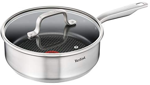 Tefal Virtuoso Schmorpfanne 24 cm, 10 Jahre Garantie, hochwertiger Premium-Edelstahl, Antihaft-Titanversiegelung, Temperaturanzeiger Thermo Signal, induktionsgeeignet, Braten, E49132