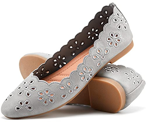 Womens Ballet Flats Comfortable Dress Shoes Summer Slip on Flats(Gray.US9)