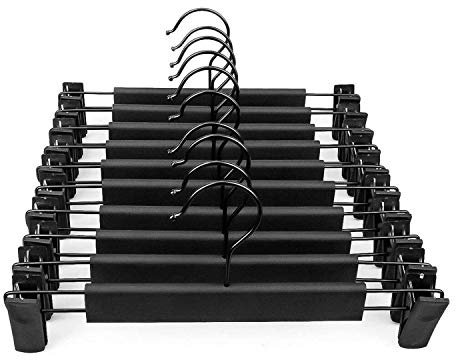 Pants Hangers Skirt Hangers,20 Packs Black Plastic Dress Trousers Hanger with Non-Slip Big Clips and 360 Rotatable Hook