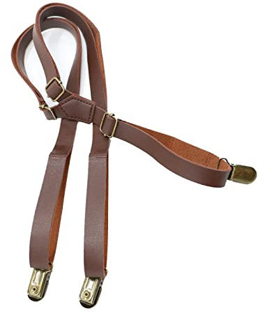 DELIGUO Bretelle da Uomo - 110 * 1.5Cm Y Back Crack Face in Pelle Tinta Unita Bretelle Unisex Moda, Regolabile 3 Clip Vintage Maschio Femmina Regalo,Marrone,1.5Cm