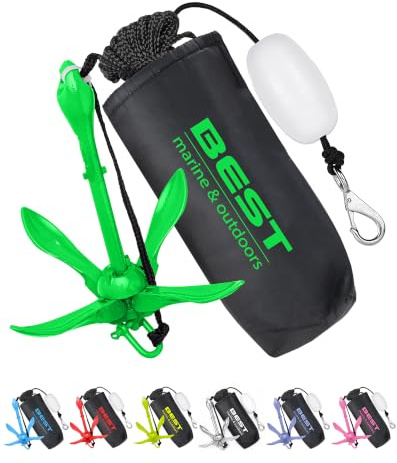 Best Marine and Outdoors Kayak Anchor, 3.5 Pound Anchor System Kit for Kayaks, Canoes, SUP Paddle Boards & Jet Skis, Fishing, Boating & Kayaking Accessories (Green)