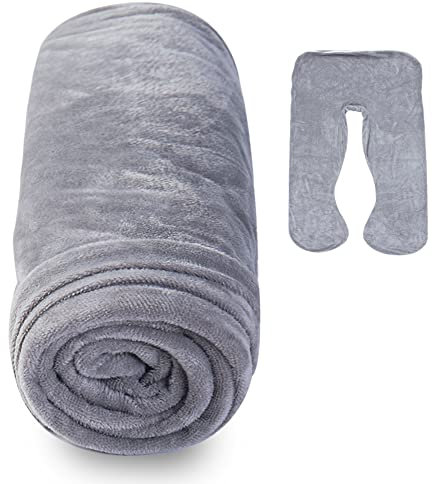 AS AWESLING U-förmiger Samt-Kissenbezug, U-förmiger Schwangerschaftskissenbezug, Ersatz-Kissenbezug mit Samtstoff, 140 x 80 cm (Grau)