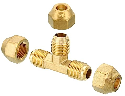 PATIKIL 3/8 x 3/8 x 3/8 Tubo in Ottone Raccordo, Svasato T Tubo Raccordo Tubo Adattatore Connettore con Dado per Aria Condizionatore Refrigerazione Idraulica