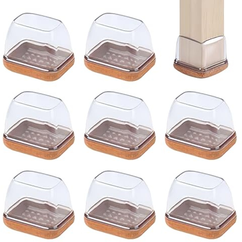 Protectores de Patas para Sillas (Juego de 8) - Cubiertas de Silicona con Almohadillas de Fieltro - Evita Arañazos y Ruidos - Muebles Cuadrados (3.2x2.2cm Transparente)