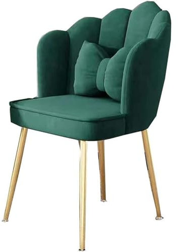 Gvqng Home-Office-Stuhl, Make-up-Frisierstuhl, Freizeitstuhl, Mit Samt gefüllt Muschelförmiger Rücken Metallhockerbein mit Kissen, Esszimmerstuhl für Wohnzimmer Schlafzimmer,Grün,Gold Legs