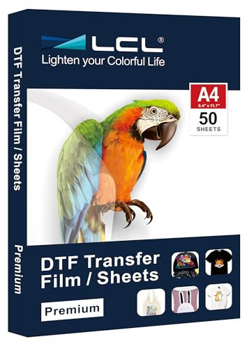 LCL DTF Transferfolie Papier A4 (21 x 29,7 cm) - 50 Blatt, Premium doppelseitig Matt Klar PreTreat Blätter - Pet Wärmetransfersferpapier
