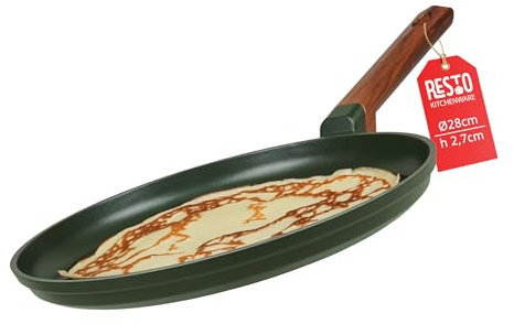 RESTO Crepepfanne 28cm mit Antihaftbeschichtung Holzgriff & hitzebeständiger Außenschicht - flache Crepe Pfanne - Pfanne für Crepes und Pfannkuchen - Induktionsgeeignet & auch für alle Herdarten