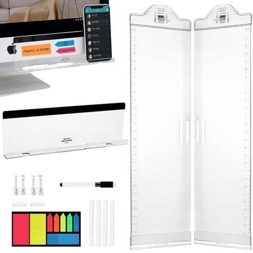 Monitor Memo Boards for Computer, Upgrade Transparent 3 PCS (Left & Right & Bottom) Multifunction Screen Message Reminder Pad Side Panel Phone Holder Organizer for Office Desktop, with Pen Sticky Note