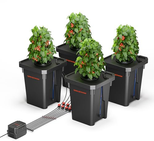 SPIDER FARMER DWC Système de Culture hydroponique avec 27 litres/7 gallons de Culture en Eau Profonde, Nouveau Design de Couverture Triangulaire, Pompe à air 12W, 4 Seaux