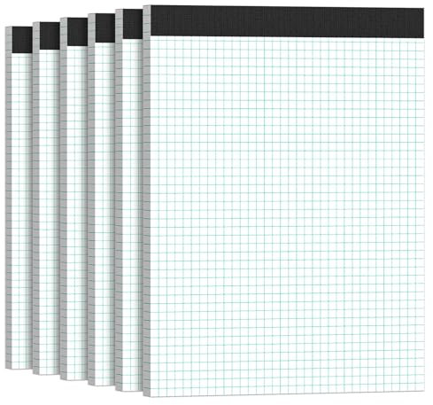 Notizblock A4 Kariert Notizblöcke, 6 Stück Schreibblock Kariert A4, 30 Blatt/ 60 Pages Block A4 Karierter mit Rand Gelocht, Notizbuch 70g/m² Karierter Blöcke für Schulblock, Kopfverleimt, Papier